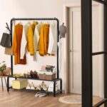 Simple Houseware 52-Inch Freestanding Closet Garment Rack with Storage Shelves and Coat/Hat Hooks, Black - Image 7