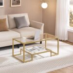 Yaheetech Gold Coffee Table, 42" Rectangular Glass Coffee Table for Living Room, 2-Tier Center Tea Tables with Metal Frame for Small Space, Apartment, Office - Image 3