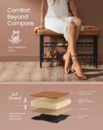 VASAGLE EKHO Collection - Shoe Rack Bench, Storage Bench for Entryway, Synthetic Leather with Stitching, Mid-Century Modern, Loads 300 lb, 11.8 x 31.5 x 19.7 Inches, Caramel Brown ULSB054K01 - Image 8