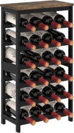 6 Tier Bamboo Wine Rack Freestanding Floor, 24 Bottles Wine Storage Shelves with Table Top, Stackable Wine Display Rack for Kitchen, Bar, Dining Room, Rustic Brown and Black - Image 2