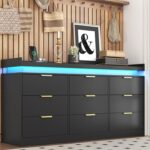 9 Drawer Dresser for Bedroom, Black Dresser with LED Lights and Power Outlet, Large Dressers Wooden Long Dressers, Triple Wide Drawer Organizer Cabinet for Bedroom, Entryway, Hallway - Image 10