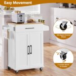 Yaheetech Kitchen Cart with Bamboo Tabletop, 32" Width Rolling Kitchen Island with Drawer and Adjustable Shelf, Storage Cabinet with Spice Rack Towel Bar for Dining Room Kitchen Living Room, White - Image 7