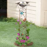 SUNNYPARK Bird Bath with Trellis Outdoor, Antique Garden Iron Trellis with Decorative Butterflies Detachable Bird Bowl Metal Potted Plants Support for Climbing Flowers - Image 6