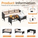 Devoko Outdoor Patio Furniture 3-Piece Rattan Waterproof Outdoor Sectional Sofa All-Weather L Shaped Patio Couch with Cushion Glass Table for Balcony, Garden (Beige) - Image 5