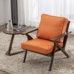 Okeysen Accent Chair Mid Century Modern Chair,Comfy Leather Upholstered Armchair with Wood Frame & Removable Cushions, Side Reading Arm Recliner Lounge Chairs for Bedroom, Living Room, Brown - Image 2