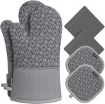 Oven Mitts and Pot Holders Sets 6pcs, Kitchen Oven Glove,High Heat Resistant 550 Degree Extra Long Oven Mitts and Potholders with Non-Slip Silicone Surface for Apartment Essentials (Grey) (Gray) - Image 2
