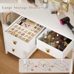 White Vanity Desk Without Mirror, Small Makeup Desk with 4 Fabric Drawers, 33.5 Inches Dressing Table with Storage, Vanity Table for Bedroom with Hook, White - Image 8