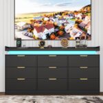 9 Drawer Dresser for Bedroom, Black Dresser with LED Lights and Power Outlet, Large Dressers Wooden Long Dressers, Triple Wide Drawer Organizer Cabinet for Bedroom, Entryway, Hallway - Image 8