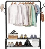 Simple Houseware 52-Inch Freestanding Closet Garment Rack with Storage Shelves and Coat/Hat Hooks, Black - Image 8