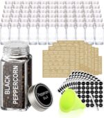 SWOMMOLY 66 Glass Spice Jars with 703 Spice Labels, Chalk Marker and Funnel Complete Set. 66 Square Glass Jars 4oz, Airtight Cap, Pour/sift Shaker Lid - Image 2