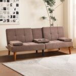 COLAMY Futon Sofa Bed-Fabric Small Couch, Lounge Convertible with 2 Cup Holders, Removable Soft Armrest, Adjustable Backrest for Dorm/Bedroom/College - Image 11
