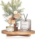 Round Decorative Tray Wood Bathroom Counter Organizer Farmhouse Kitchen Decor Wooden Riser for Soap Dish, Perfume, Candle, Sponge, 10" - Brown - Image 2