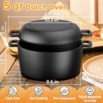 Cast Iron Dutch Oven for Bread Baking, 5 QT Pre-Seasoned Pot with Skillet Lid, Includes Sourdough Bread Baking Supplies, Cast Iron Pot for Frying, Braising, BBQ - Image 3