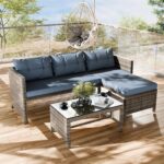 Shintenchi Outdoor Patio Furniture Sets, Wicker Patio sectional Sets 3-Piece, All Weather Wicker Rattan Patio Seating Sofas with Glass Coffee Table and Cushion - Image 2