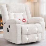 Rocker Recliner, Glider Recliner Chairs for Adults, 360° Swivel Rocking Chair with Massage and Heating, Nursery Chair with Storage and USB Charging for Living Room, Bedroom, Nursery - Image 2