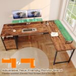 PRAISUN 63 Inch L Shaped Desk with Power Outlets and USB-C Port, Computer Corner Home Office Desk with File Fabric Drawers and Movable Monitor Stand, Larger Storage, Gaming, Writing, Rustic Brown - Image 7