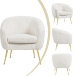 Yaheetech Sherpa Fabric Accent Chair, Modern Cozy Vanity Chair with Gold Metal Legs, Boucle Fabric Armchair with Removable Seat Cushion for Living Room Bedroom Office Guest Room, Ivory - Image 7