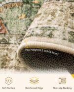 Area Rugs 5'x7' Washable Non-Slip, Floral Vintage Distress Print Pattern Medallion Carpet for Living Room Bedroom Dining Room, Brick Red Rust Neutral Brown Burnt Orange Green - Image 4