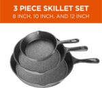 Commercial CHEF 3-Piece Cast Iron Skillet Set – 8 inch, 10 inch, and 12 inch - Pre-seasoned Cast Iron Cookware - Image 3