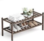 Bamboo 2-Tier Shoe Rack Stackable Shelf Storage Organizer for Entryway, Hallway and Closet, 27.2"x11"x13.2" (Mocha) - Image 2