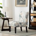 Roundhill Furniture Capa Print abric Armless Contemporary Accent Chair, Blue Leaves - Image 4