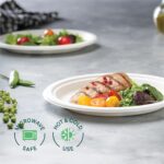 Stack Man 100% Compostable Paper Plates 9 Inch Heavy-Duty [125-Pack] Eco-Friendly White Bagasse Disposable Plates Made of Natural Sugarcane Fibers - 9" Biodegradable Plate (BPI-Certified) (PFAS-Free) - Image 3
