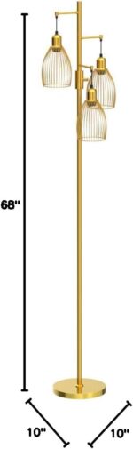 Dimmable Floor Lamp, Industrial Floor Lamps for Living Room, Gold Tree Lamp Standing Lamp Tall Lamps with 3 Elegant Teardrop Cage Head & 800 Lumens LED Bulbs for Living room Bedroom Office Dining Room - Image 11