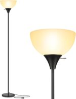 Floor Lamp, LED Standing Lamps with White Plastic Shade, Black Modern Torchiere Floor Lamp, Tall Lamps for Living Room Dorm, Bulb not Included - Image 2