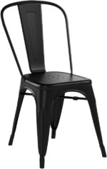JUMMICO Metal Dining Chair Stackable Indoor Outdoor Industrial Vintage Chairs Bistro Kitchen Cafe Side Chairs with Back Set of 4 (Black) - Image 6