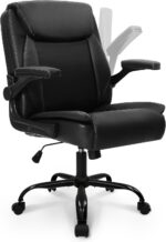 NEO CHAIR Office Desk Computer Chair Ergonomic Executive Mid-Back Leather Gaming Chair with Adjustable Flip-Up Armrests Wheels Swivel for Home Study Task (Jet Black) - Image 2