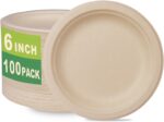 GreenWorks 100 Count 6“ Small Compostable Dessert Plates, Heavy-duty Unbleached Biodegradable Bagasse and Bamboo fiber Paper Plates - Image 2