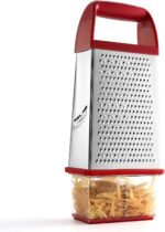 Spring Chef Professional Red 10" Parmesan Cheese Grater With Container, Stainless Steel & Soft Grip Handle, 4 Sided Kitchen Carrot Shredder, Handheld Box Grater for Potato, Veggie, Ginger, Hashbrown - Image 10