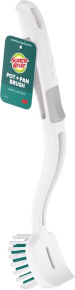 Scotch-Brite Pot + Pan Brush, Durable and Long Lasting Dish Brush with Handle for Scrubbing Stainless Steel, Outdoor Furniture, and Sinks without Scratching, Antimicrobial, and Rinses Clean - Image 3