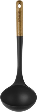 STAUB Soup Ladle, Perfect for Serving Hot Soup, Portion Batter for Pancakes, and Sauce Pasta, Durable BPA-Free Matte Black Silicone, Acacia Wood Handles, Safe for Nonstick Cooking Surfaces - Image 5