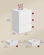 VASAGLE Nightstand with Charging Station, 2 AC Outlets and 2 USB Ports, Bedside Table, Side Table with 3 Drawers, Modern Style, 13.8 x 15.7 x 23.2 Inches, Cloud White ULET631W16 - Image 4