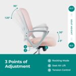 Smug Home Office Desk Chair - Ergonomic Mid-Back Computer Task Chair with Comfy Lumbar Support, Mesh Rolling and 360° Swivel, Flip-up Armrest for Home, Bedroom, Gaming, Study, Student, Pink - Image 3