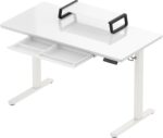 SHW 48x24 Glass Electric Height Adjustable Standing Desk – Motorized Sit Stand Desk with Monitor Riser, Pull-Out Drawer, Memory Presets, White - Image 7