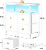Yoobure Night Stand with Charge Station, Nightstand with 4 Drawers Bedside Table, LED Dresser with Storage Shelf, Night Stands for Bedroom, End Table 3-Tier Wood Side Tables for Home, Office White - Image 4
