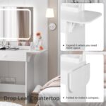 IRONCK Vanity Desk with LED Lighted Mirror & Power Outlet, Makeup Table with Drawers & Cabinet,Storage Stool, White - Image 8