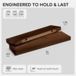 Homeforia 24inch Walnut Floating Shelves for Wall, High End Solid Real Wood 24in Floating Shelf for Bathroom, Dark Brown 24 inch Long Floating Shelves, Heavy Duty Bracket, 24 X 6.5 X 1.75 in, Set of 2 - Image 4