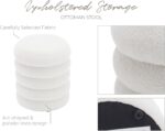 15 Inch Round Storage Ottoman Modern Footrest with Soft Padded Seat, Foot Stool Vanity Stool for Living Room/Hallway/Makeup/Bedrooms, Boucle Ottoman Seat, Teddy White - Image 6