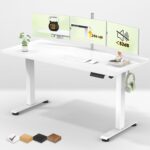 Veken 55 Inch Large Electric Standing Desk,Sit to Stand Up, Heights Adjustable, Work Home Office Computer Table for Study, Walking Pad, Writing, and Games, Wooden Desktop Desks, White - Image 2
