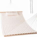 Lazy Daze Hammocks 12 FT Double Quilted Fabric Hammock with Spreader Bar and Detachable Pillow, 2 Person Hammock for Outdoor Patio Backyard Poolside, 450lbs Weight Capacity, Natural - Image 2