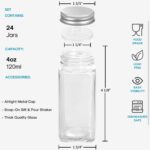 AOZITA 24 Pcs Glass Spice Jars with Labels - 4oz Empty Square Spice Bottles Containers, Condiment Pot, Shaker Lids and Airtight Metal Caps - Silicone Collapsible Funnel - Image 3