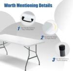 Giantex Folding Picnic Table, 6FT Portable Foldable Tables for Party BBQ, Metal Legs, HDPE, White Outdoor Indoor Camping Table with Handle, No Assembly - Image 6