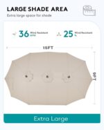 SERWALL 8-Piece Patio Dining Sets with 15FT Double Side Patio Umbrella, Outdoor HDPE Dining Furniture Set with Umbrella Hole Cut-Out Table and 6 Chairs, Gray（Umbreall Base not Included） - Image 6