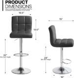 MoNiBloom Barstools Set of 2, Square PU Leather Adjustable Bar Stools with Back, Counter Height Swivel Stool, Barstools for Kitchen Counter, Black - Image 4