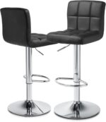 MoNiBloom Barstools Set of 2, Square PU Leather Adjustable Bar Stools with Back, Counter Height Swivel Stool, Barstools for Kitchen Counter, Black - Image 2