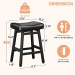 Counter Height Bar Stools Set of 2, 24 Inch Barstools for Kitchen Counter, Kitchen Stools with Bonded Leather Saddle Seats & Heavy Duty Metal Legs, Easy Assembly, All Black - Image 3