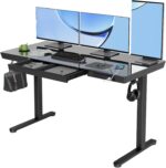YDN Glass Standing Desk with Drawers, 55 x 24 Inch Electric Stand Up Desk with USB Ports, Adjustable Height for Home Office, Black - Image 2